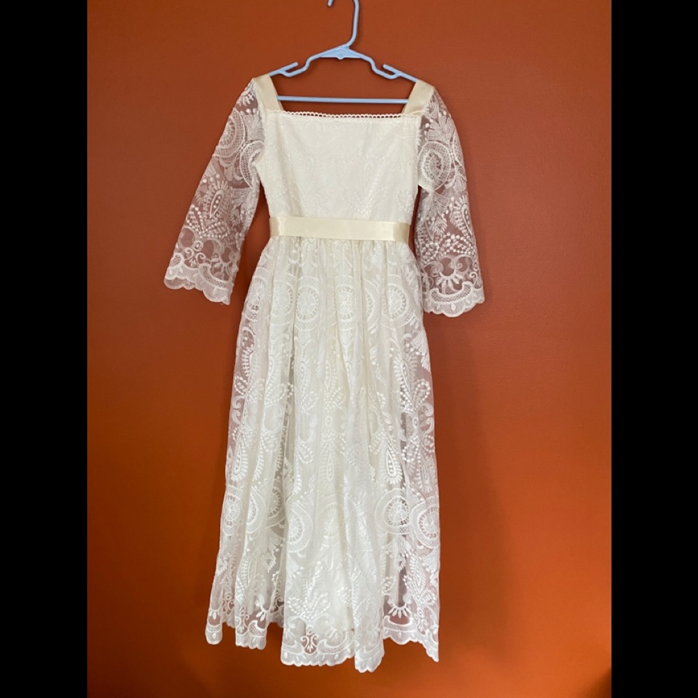 Trish Scully first communion lace and satin dress